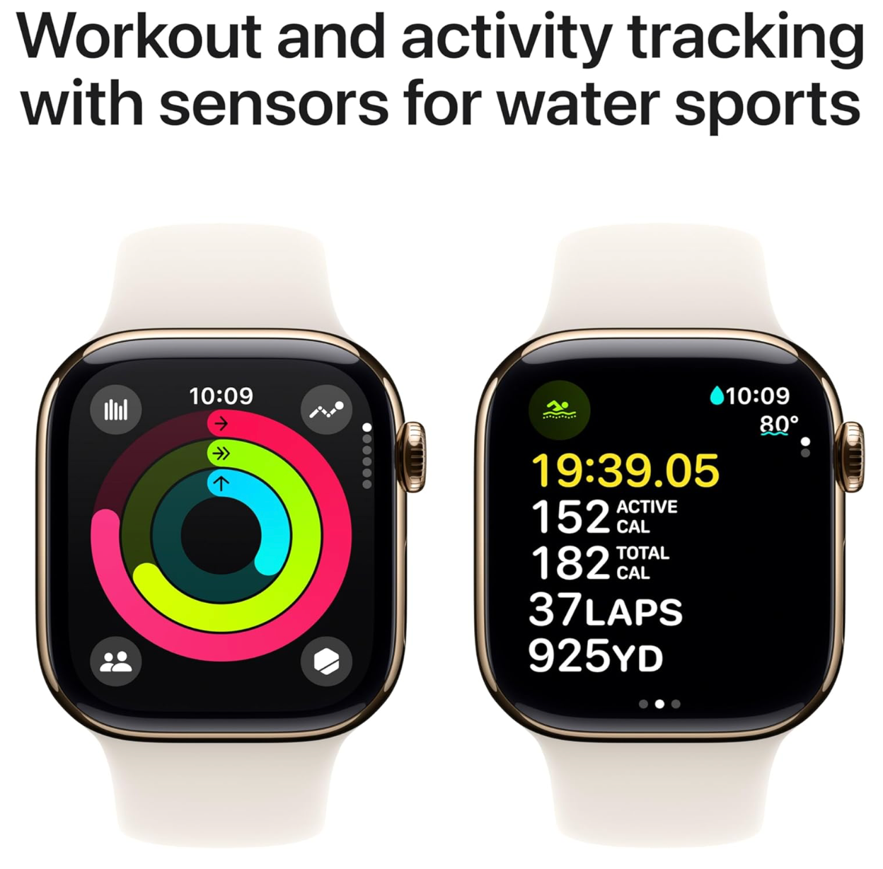 Apple Watch Series 10, 42mm, GPS + Cellular, Titanium, Sportbandje M/L, Zilver (Beige)