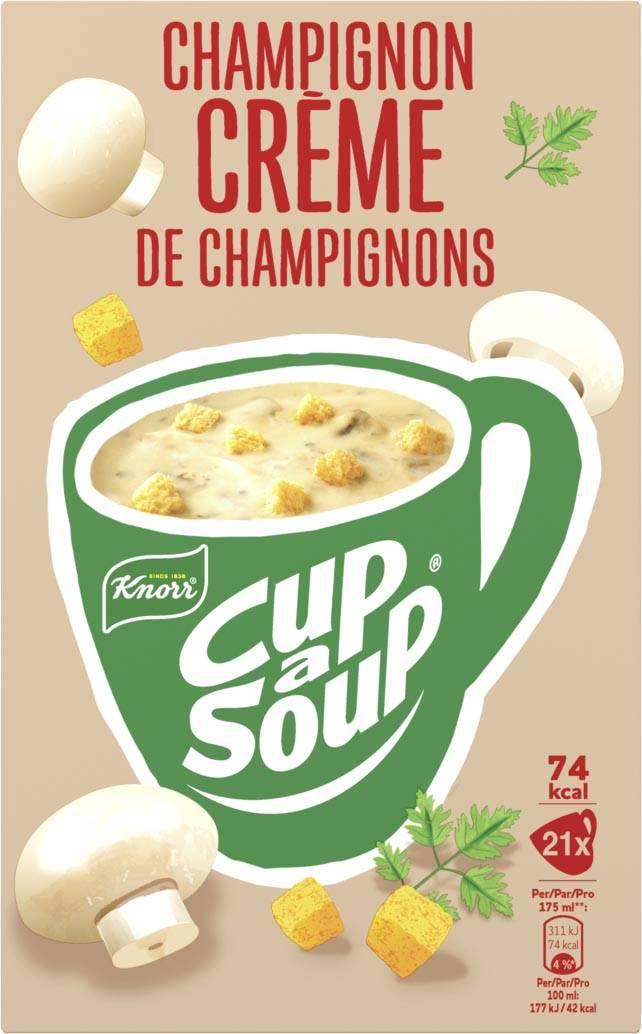 Knorr Cup-a-Soup champignon crème, pak van 21 zakjes