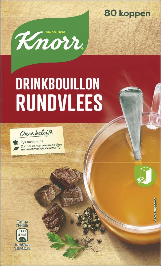 Knorr drinkbouillon rundvlees, 175 ml, doos van 80 stuks