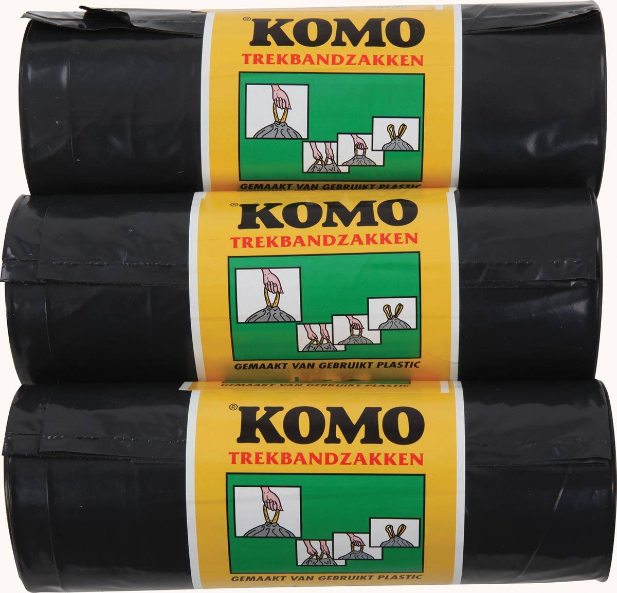 Komo vuilniszakken met trekbandsluiting, 43 micron, 60 liter, 1 rol, 15 zakken