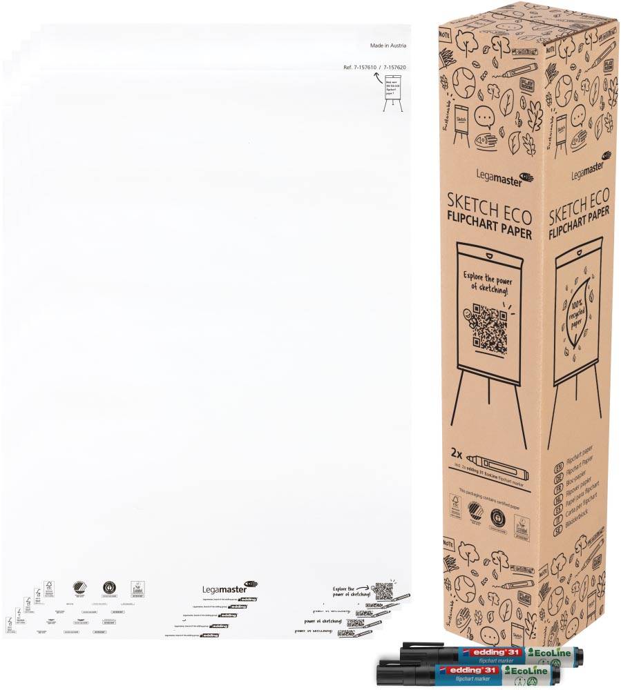 Legamaster flipchartpapier Sketch ECO, ft 98 x 65 cm, blanco, 20 vel, pak van 5 stuks