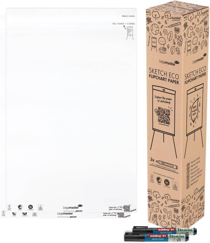 Legamaster flipchartpapier Sketch ECO, ft 98 x 65 cm, blanco, 50 vel, pak van 2 stuks
