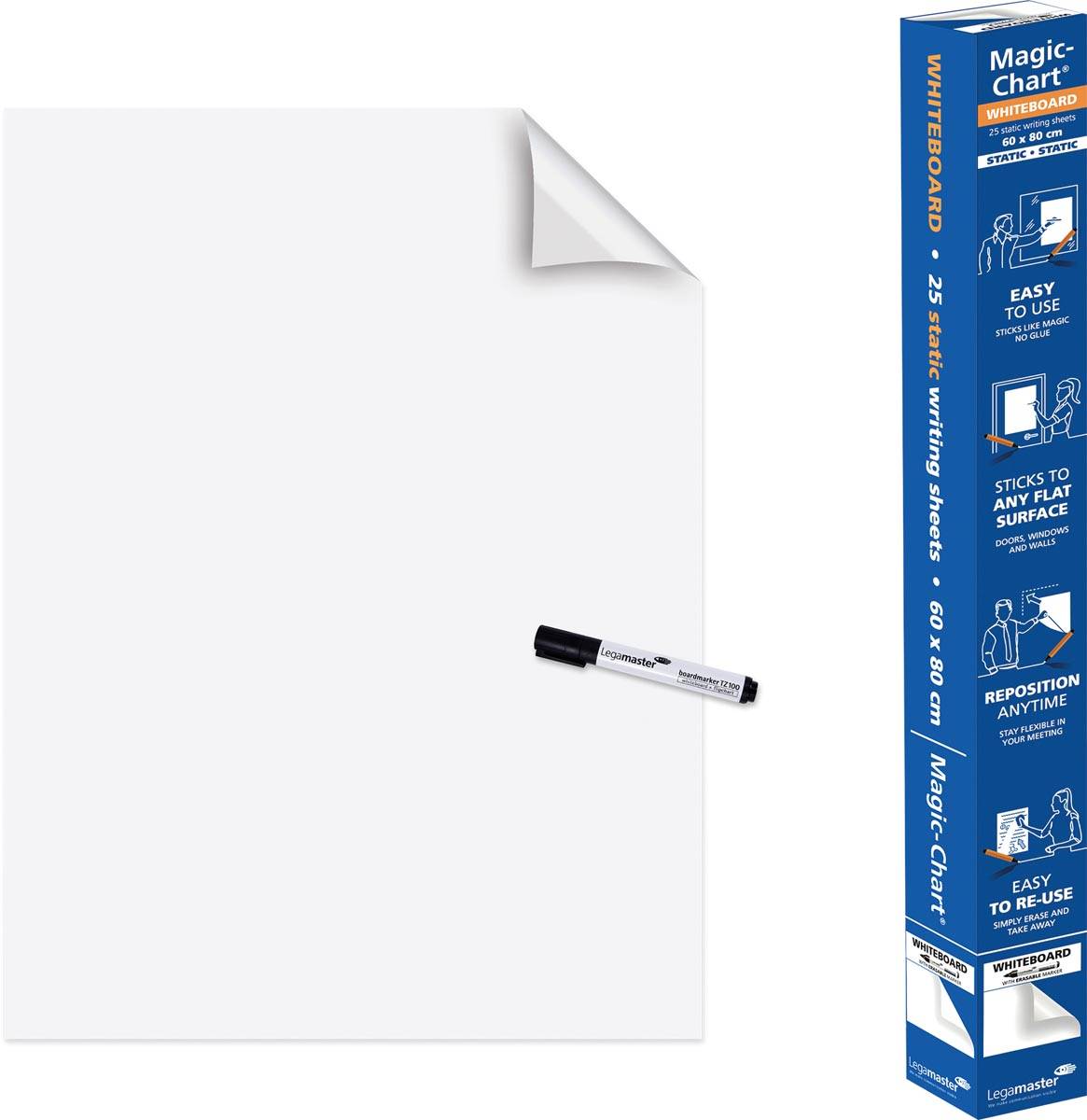 Legamaster Magic-Chart whiteboard folie, ft 60 x 80 cm, wit, effen, rol van 25 vel