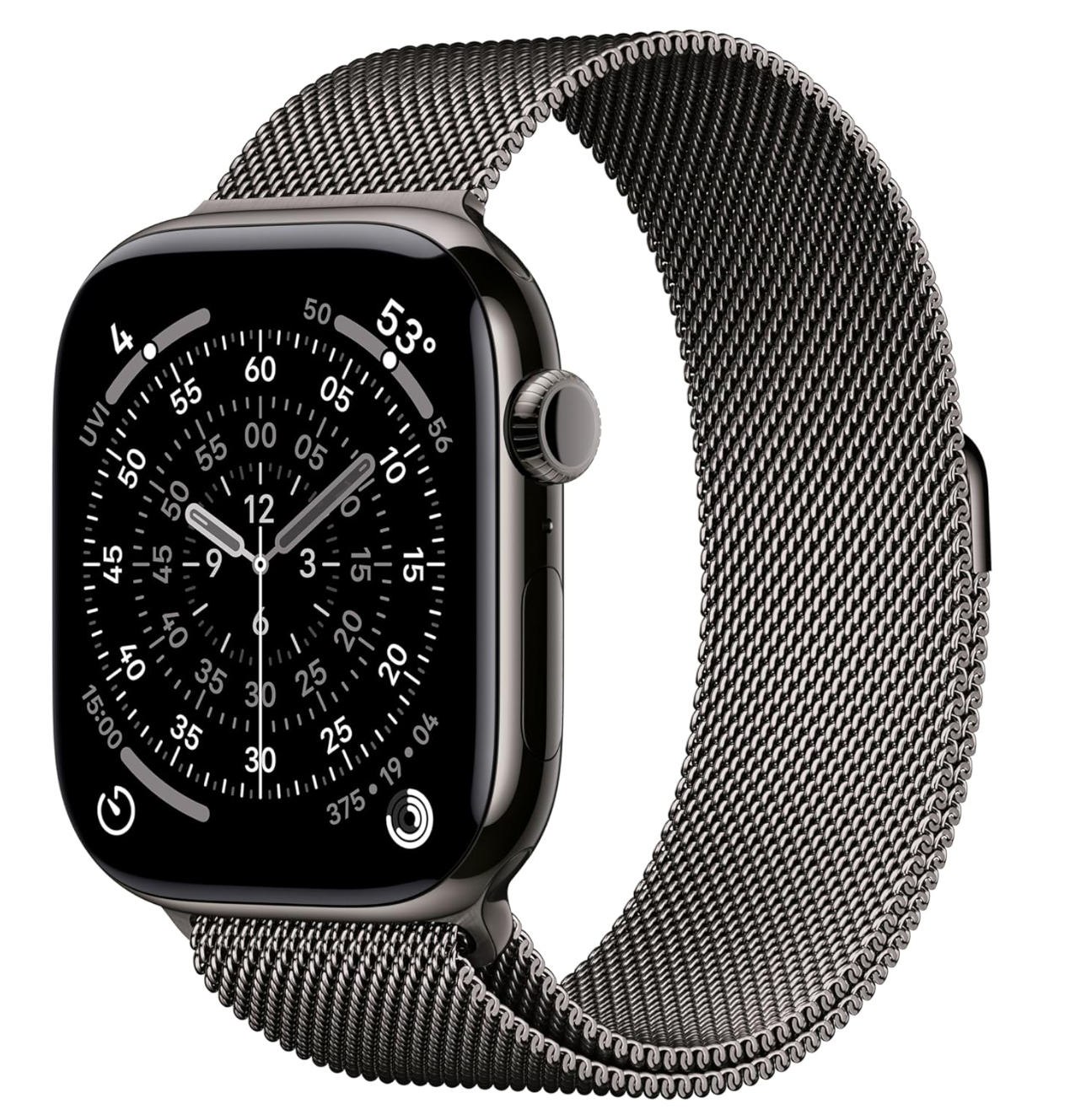 Apple Watch Series 11 GPS + Cellular 46 mm Smartwatch met kast van leisteen titanium, leisteen Milanees bandje (M/L)