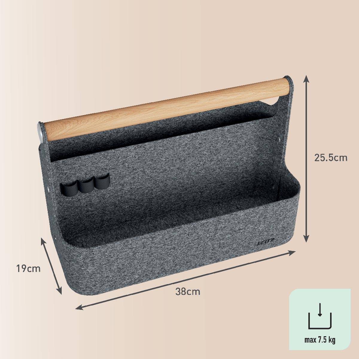 Leitz draagbare bureau organizer, met handvat, vilt, grijs