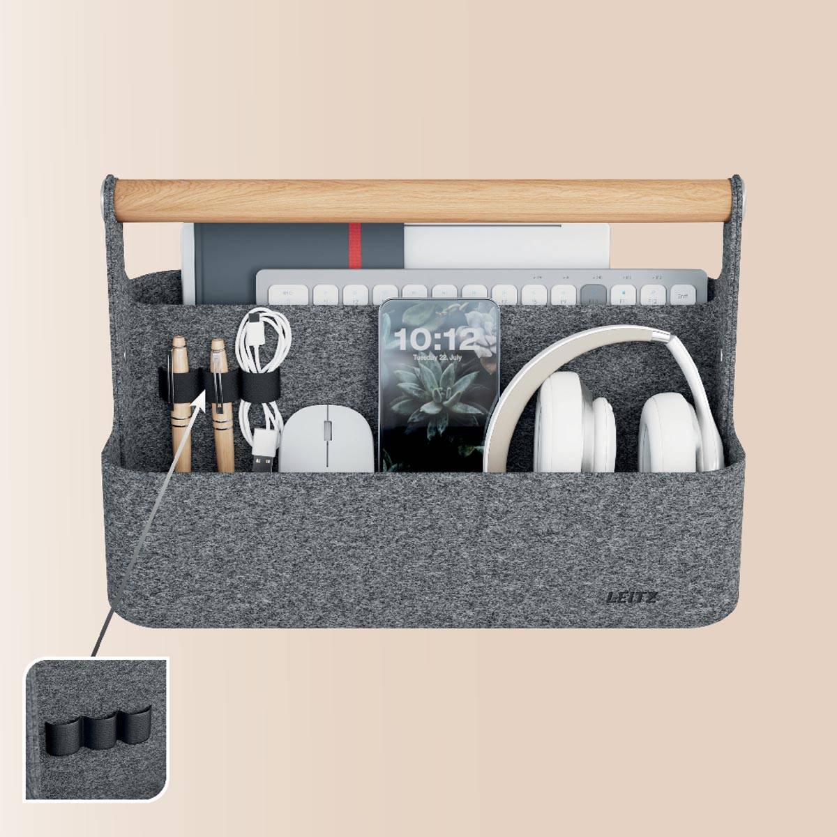 Leitz draagbare bureau organizer, met handvat, vilt, grijs