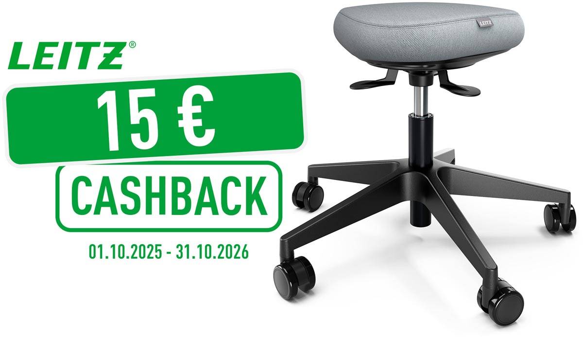 Leitz Ergo actieve Zitkruk met comfortzitting, met wieltjes, zwart