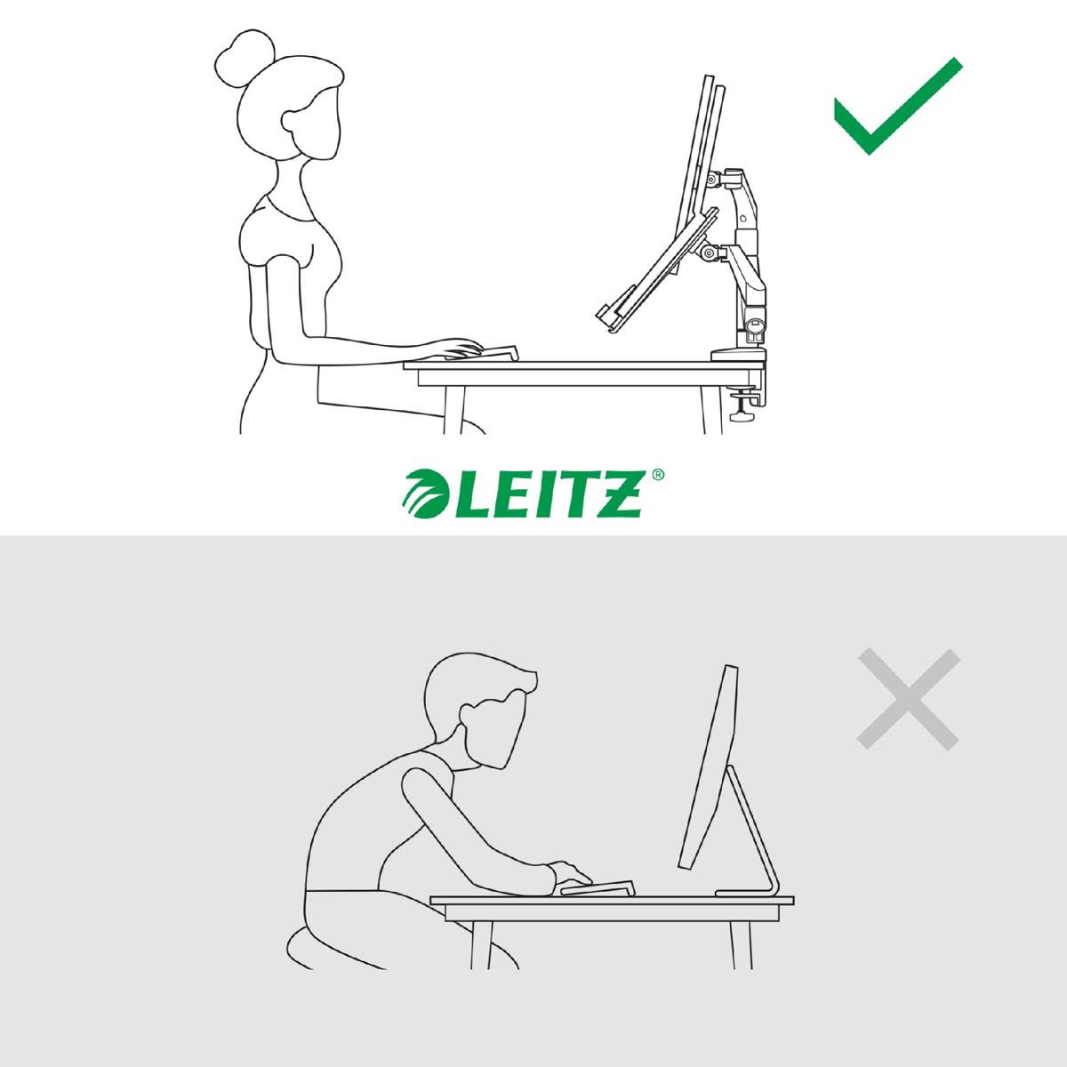 Leitz Ergo ruimtebesparende monitorarm, dubbel, grijs