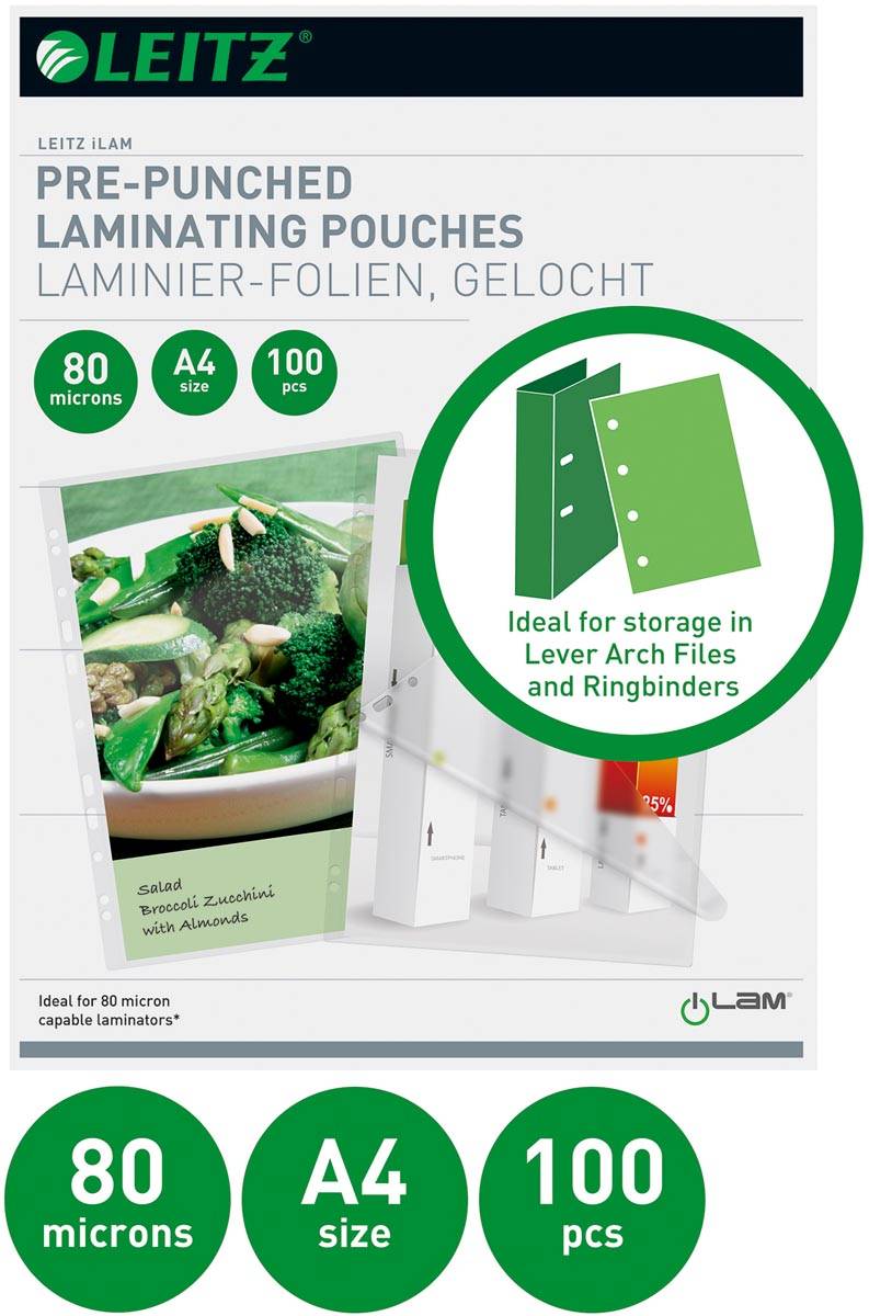 Leitz iLAM lamineerhoes ft A4, 160 micron (2 x 80 micron), geperforeerd, pak van 100 stuks