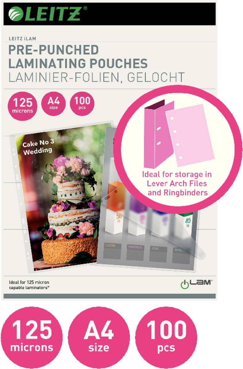 Leitz iLAM lamineerhoes ft A4, 250 micron (2 x 125 micron), geperforeerd, pak van 100 stuks