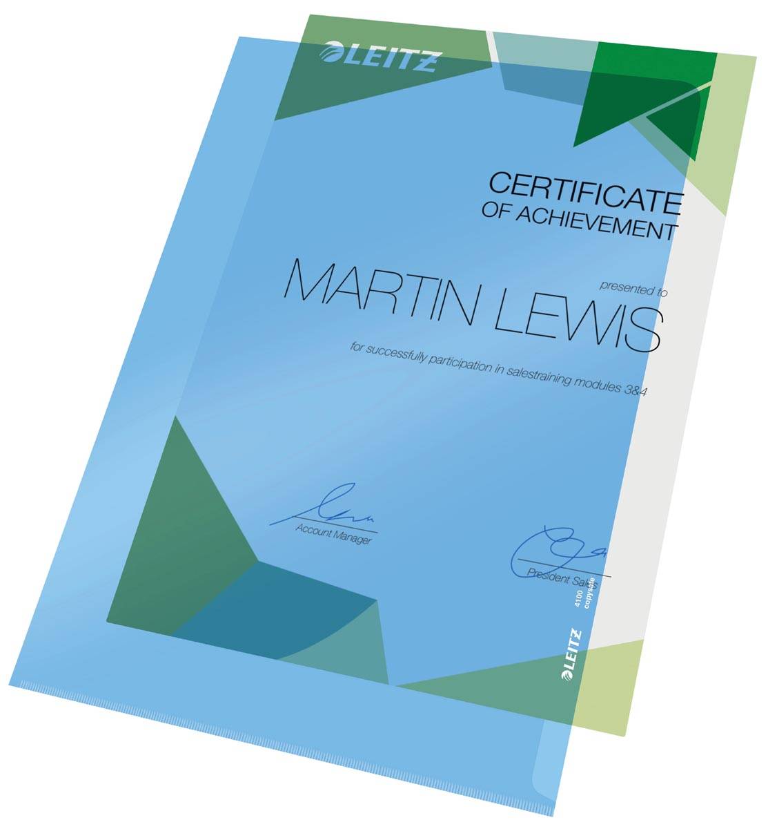 Leitz Premium L-map, PVC, ft A4, blauw, pak van 100 stuks