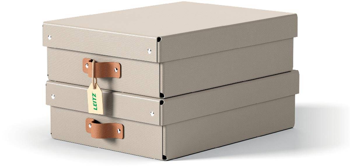 Leitz Puro opbergdoos, medium laag, ft A4, 8 liter, beige, pak van 2 stuks