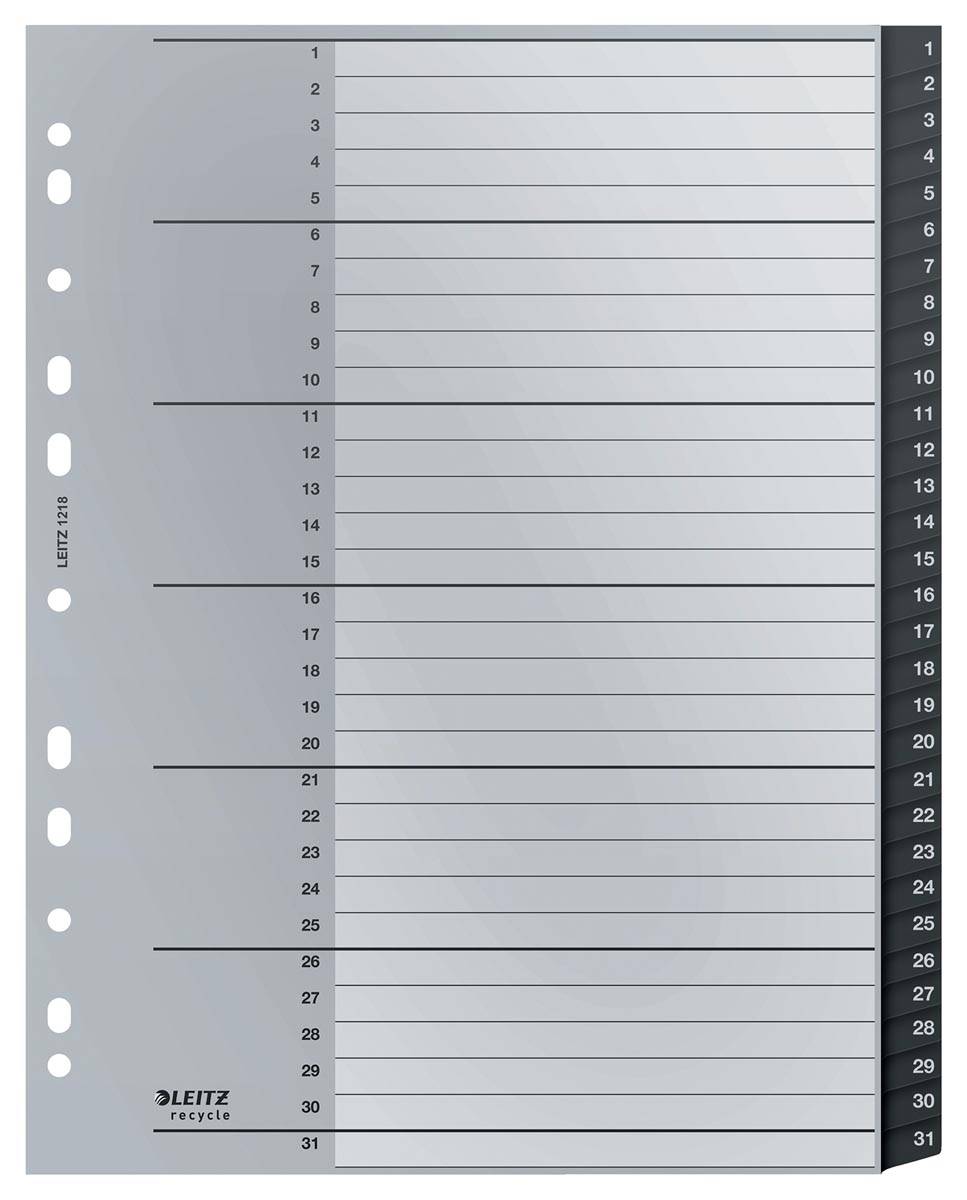 Leitz Recycle tabbladen, ft A4, 11-gaatsperforatie, PP, zwart, 1-31