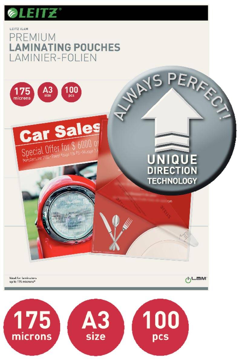 Leitz UDT lamineerhoes ft A3, 350 micron (2 x 175 micron), pak van 100 stuks