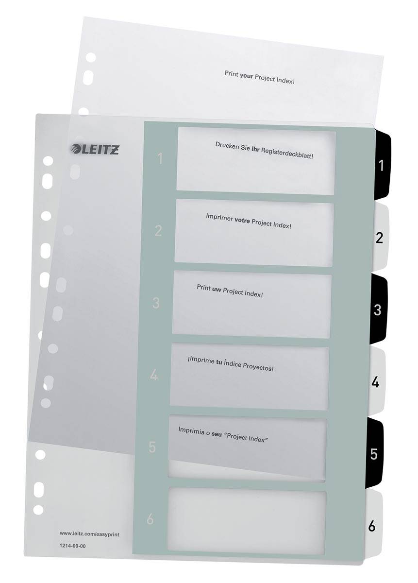 Leitz WOW printbare index, 6 tabs, zwart-wit