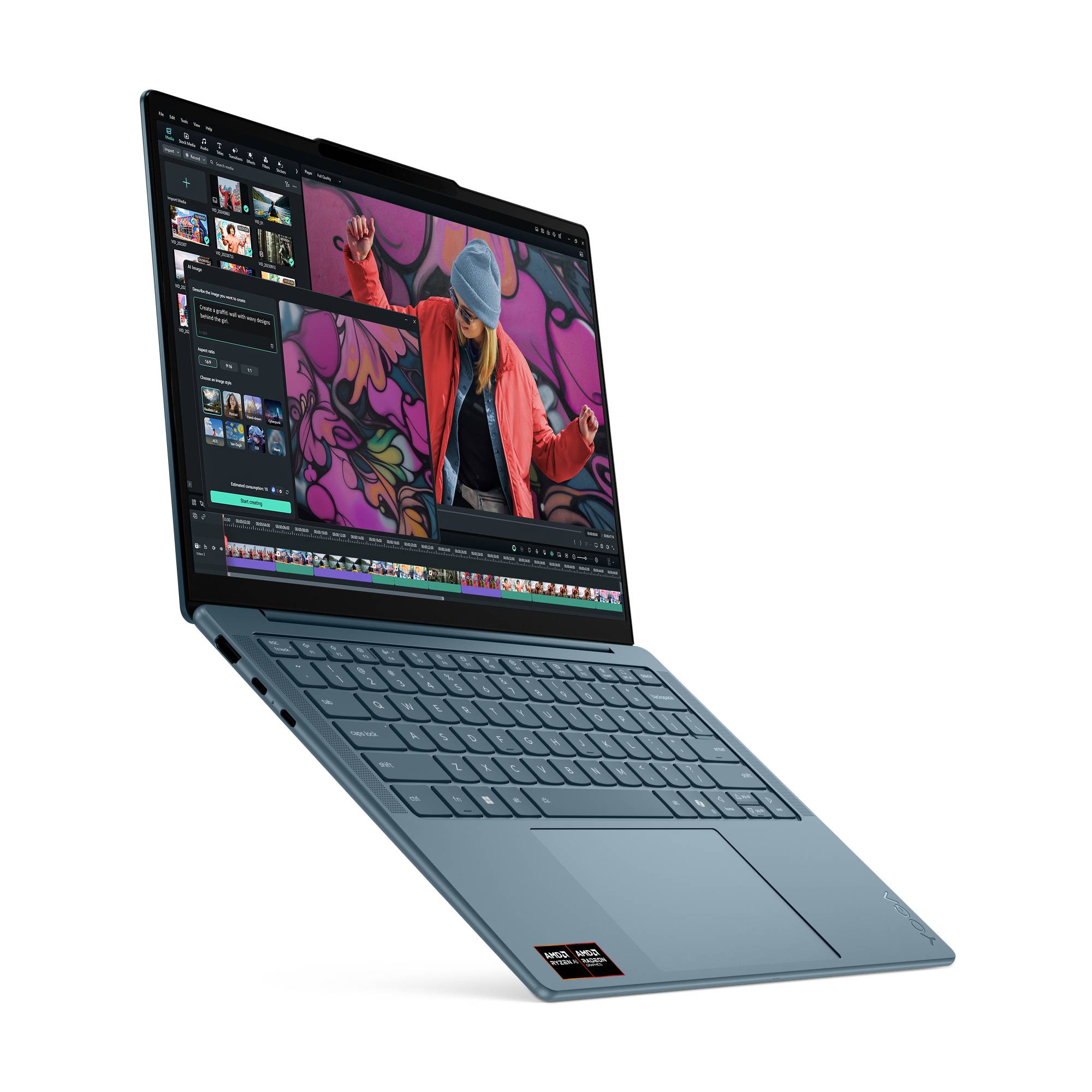 Lenovo Yoga Slim 7 14AKP10 Copilot+ PC AMD Ryzen AI 5 330 Laptop 35,6 cm (14") WUXGA 16 GB LPDDR5x-SDRAM 512 GB SSD Wi-Fi 7 (802.11be) Windows 11 Home Blauwgroen Belgisch