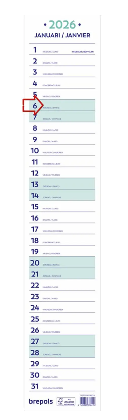 Brepols maand lintkalender, 2026