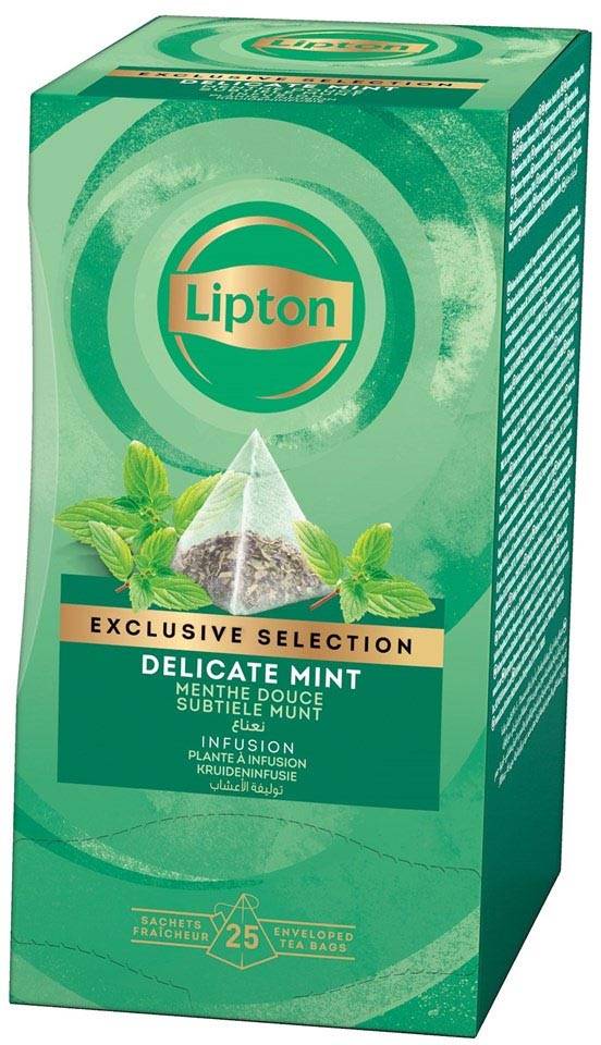 Lipton thee Exclusive Selection, subtiele munt, doos van 25 zakjes