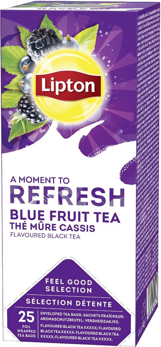 Lipton thee Feel Good Selection, zwarte thee blauwe bes & bramen, doos van 25 zakjes