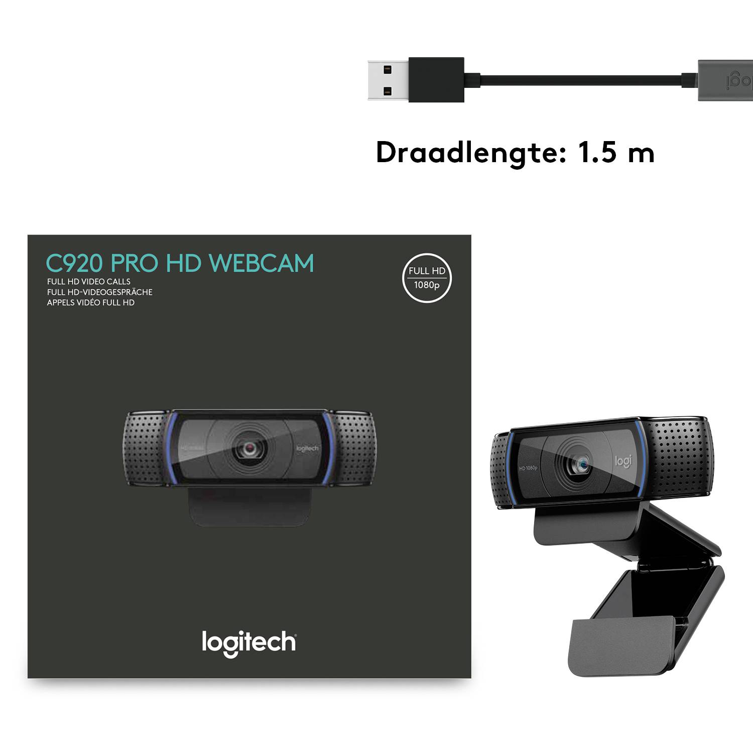 Logitech 960-001055 webcam 3 MP 1920 x 1080 Pixels USB Zwart