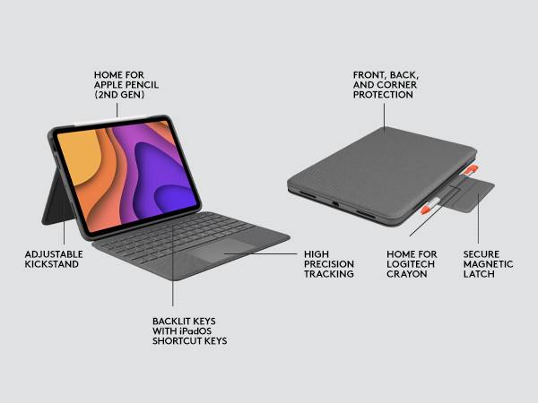 Logitech Folio Touch QWERTY Scandinavisch Smart Connector Grijs