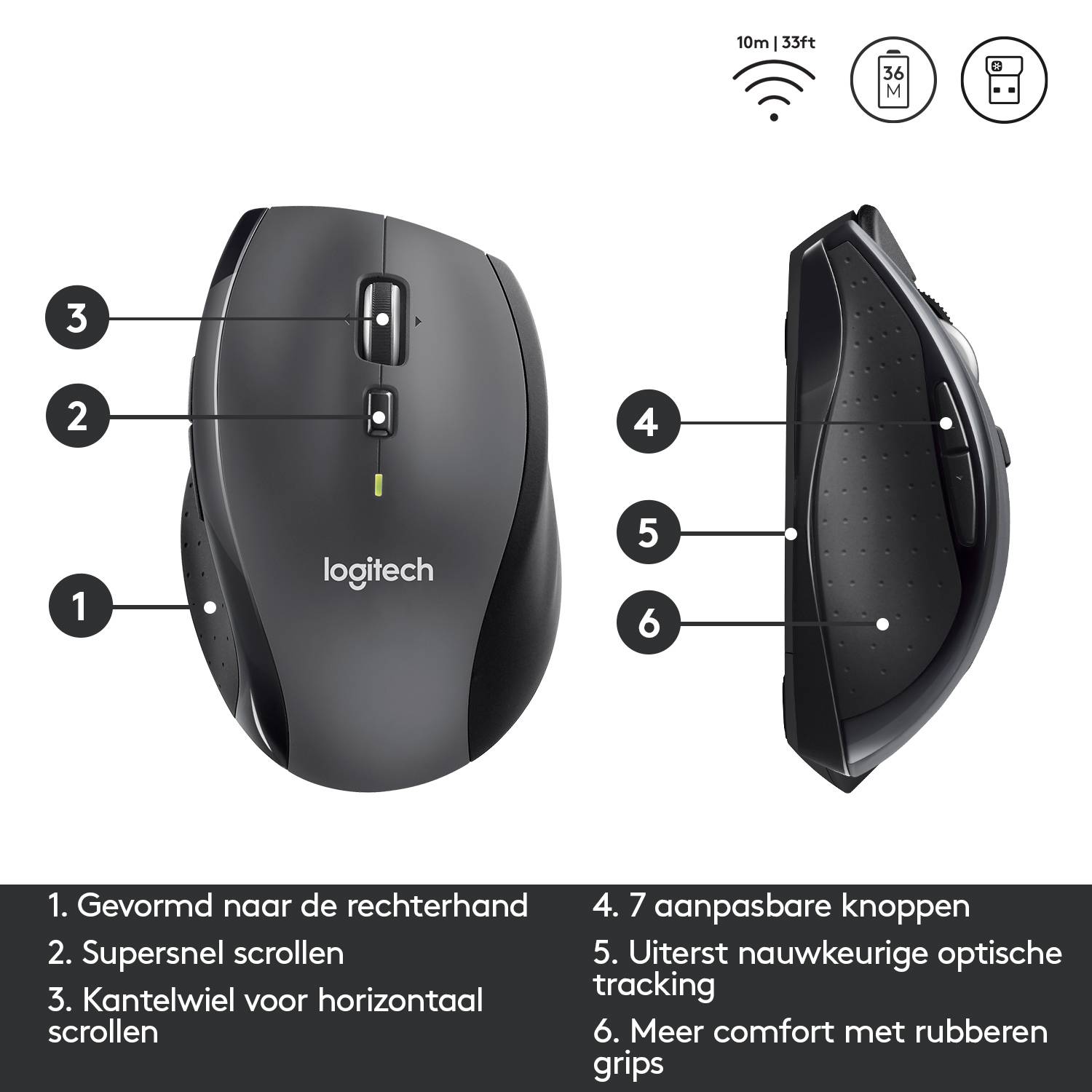 Logitech Customizable Mouse M705 muis Kantoor Rechtshandig RF Draadloos Optisch 1000 DPI