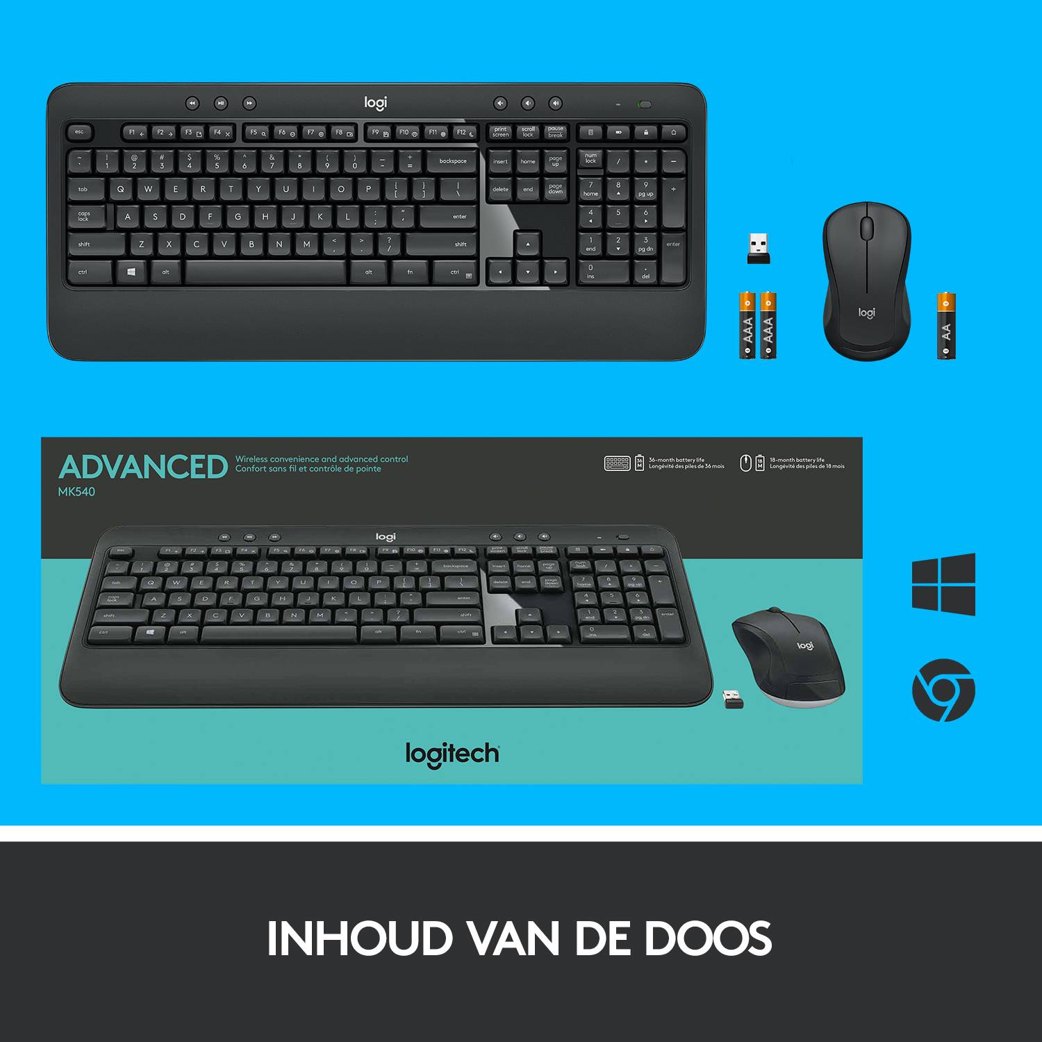 Logitech 920-008685 toetsenbord Inclusief muis Universeel RF Draadloos QWERTY US International Zwart, Wit