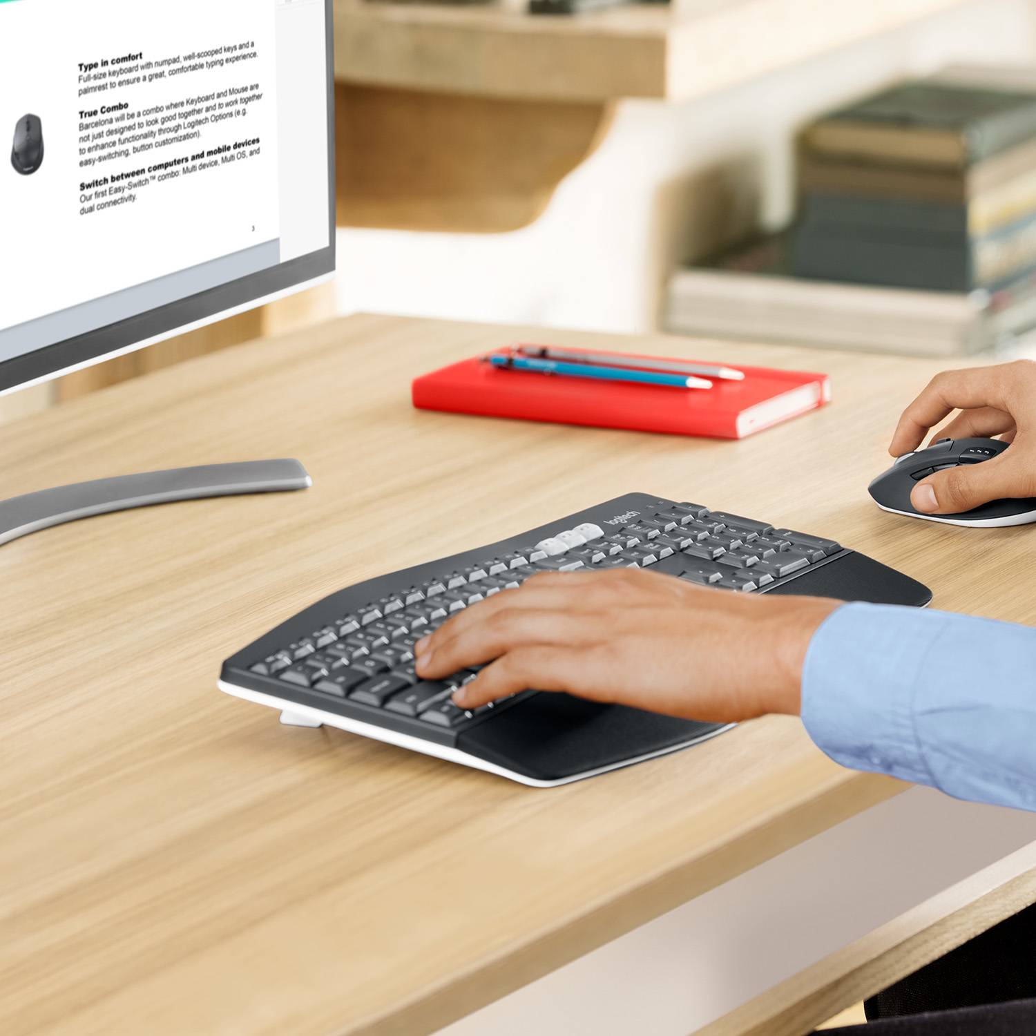 Logitech 920-008225 toetsenbord Inclusief muis Universeel RF-draadloos + Bluetooth AZERTY Belgisch Zwart