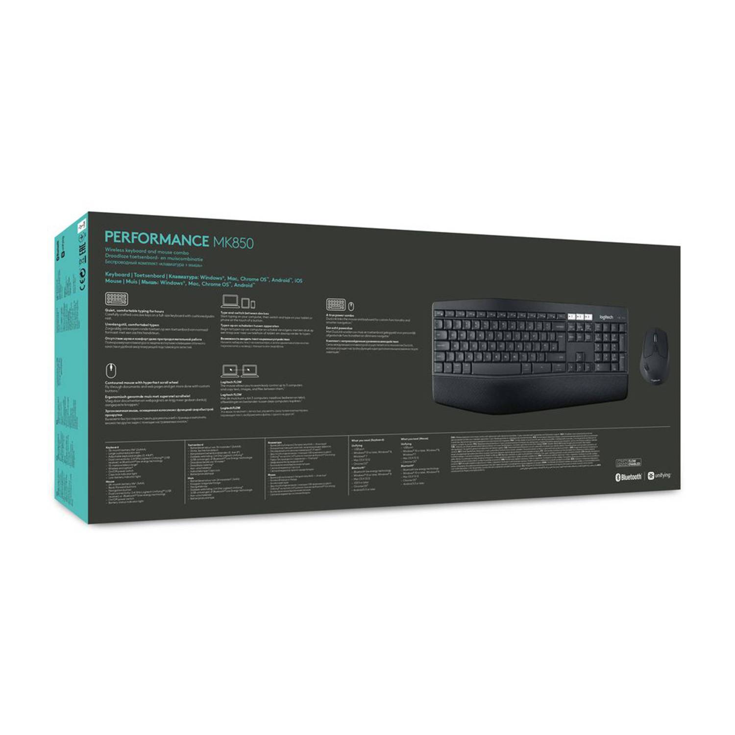 Logitech 920-008225 toetsenbord Inclusief muis Universeel RF-draadloos + Bluetooth AZERTY Belgisch Zwart