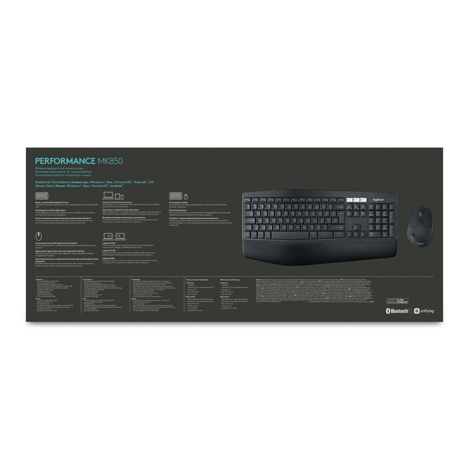 Logitech 920-008225 toetsenbord Inclusief muis Universeel RF-draadloos + Bluetooth AZERTY Belgisch Zwart