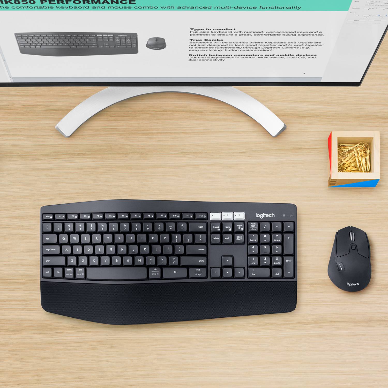 Logitech 920-008225 toetsenbord Inclusief muis Universeel RF-draadloos + Bluetooth AZERTY Belgisch Zwart