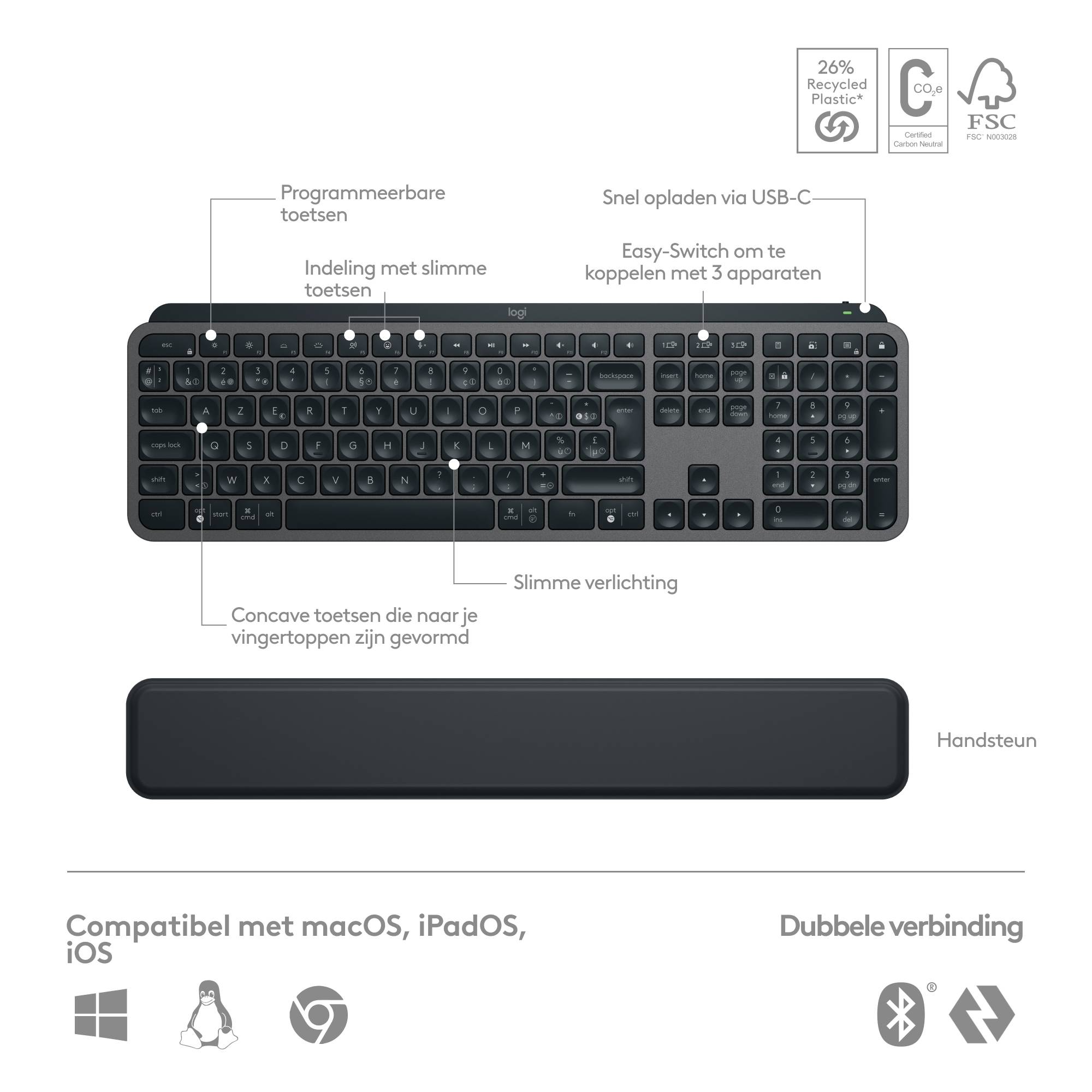 Logitech Master 920-011607 toetsenbord Inclusief muis Kantoor Bluetooth AZERTY Frans Grafiet