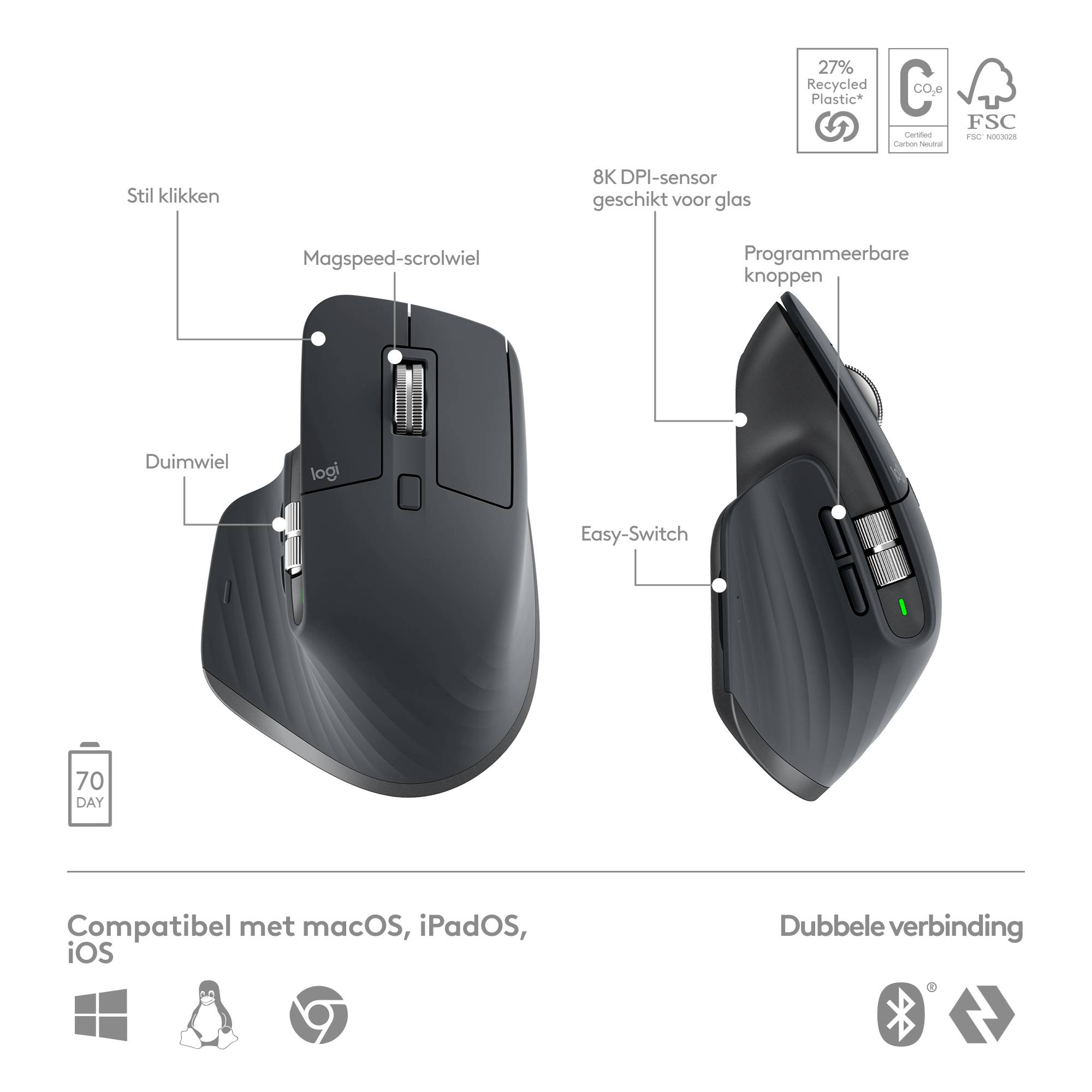 Logitech Master 920-011607 toetsenbord Inclusief muis Kantoor Bluetooth AZERTY Frans Grafiet