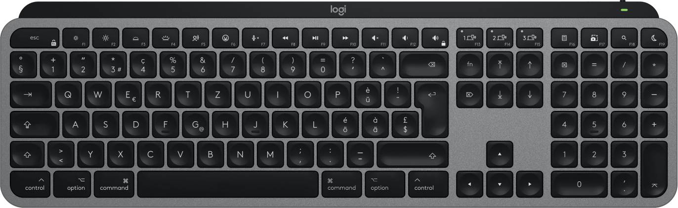 Logitech MX Keys S for Mac toetsenbord Kantoor RF-draadloos + Bluetooth QWERTZ Zwitsers Aluminium, Zwart