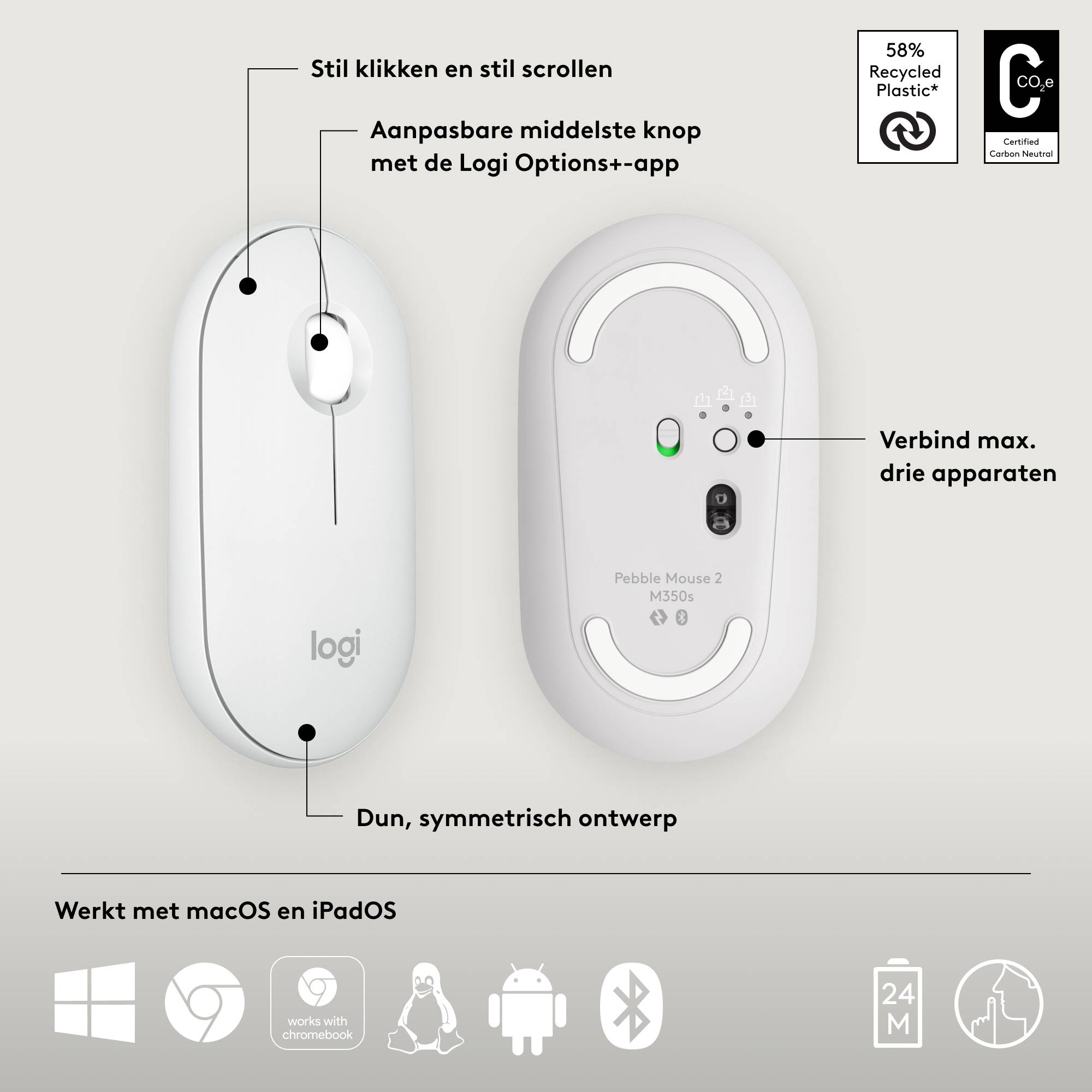 Logitech 910-007013 muis Reizen Ambidextrous RF-draadloos + Bluetooth Optisch 4000 DPI