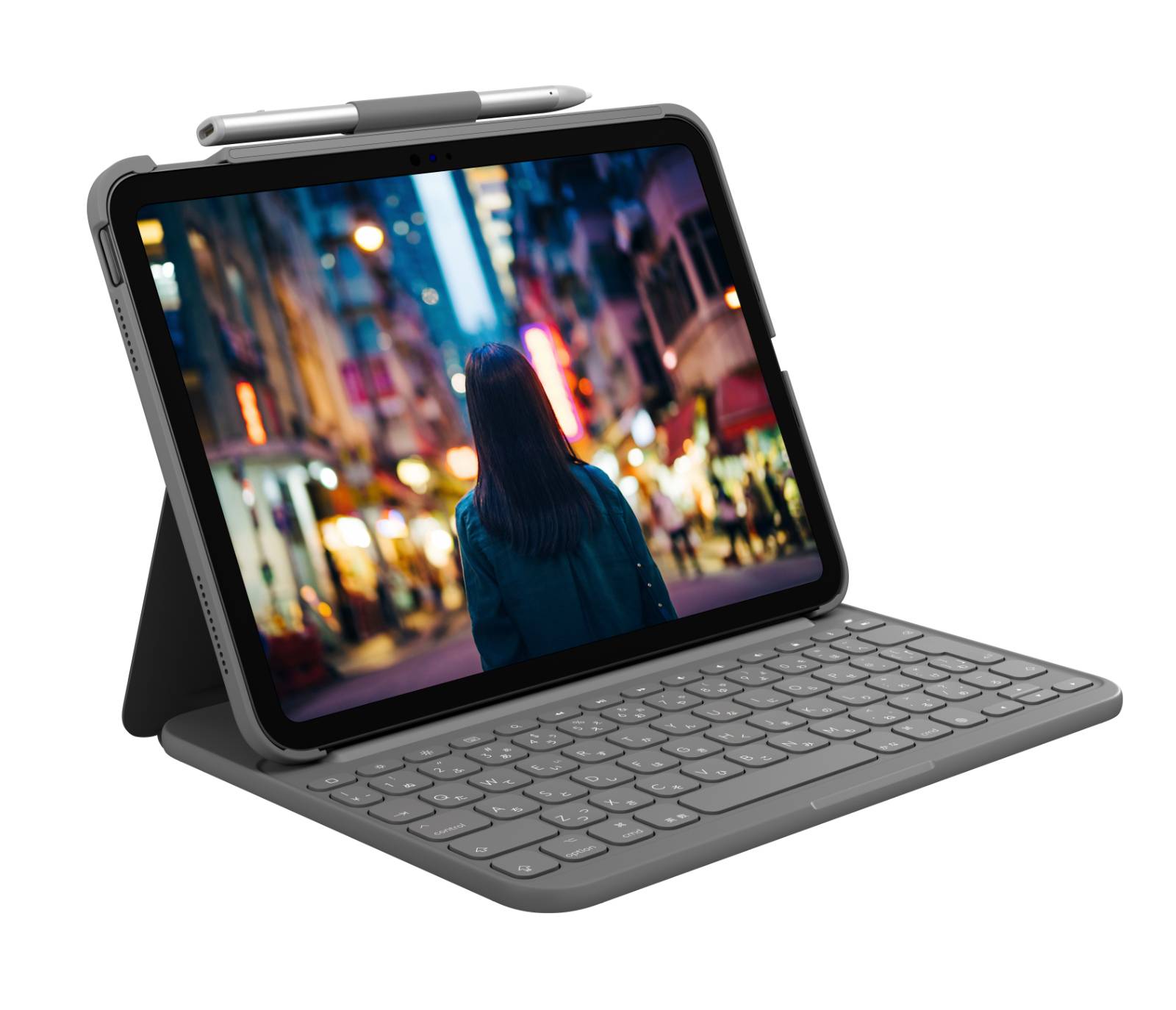 Logitech iPad-toetsenbordcase (10e generatie) | Slim Folio met geïntegreerd draadloos toetsenbord (Graphite) - German Layout