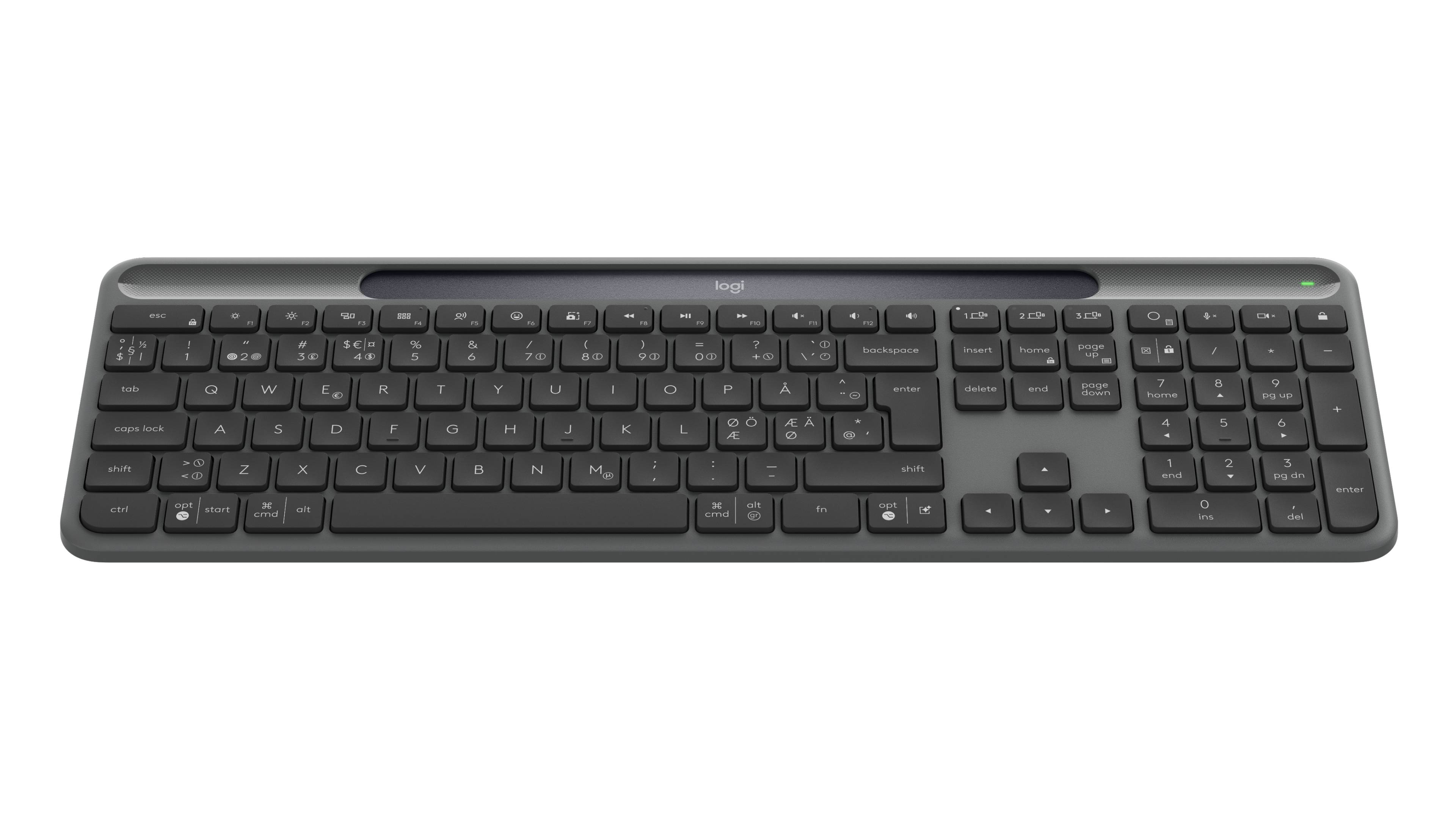 Logitech Signature Slim Solar+ K980 toetsenbord Universeel RF-draadloos + Bluetooth QWERTY Deens, Fins, Noors, Zweeds Grafiet