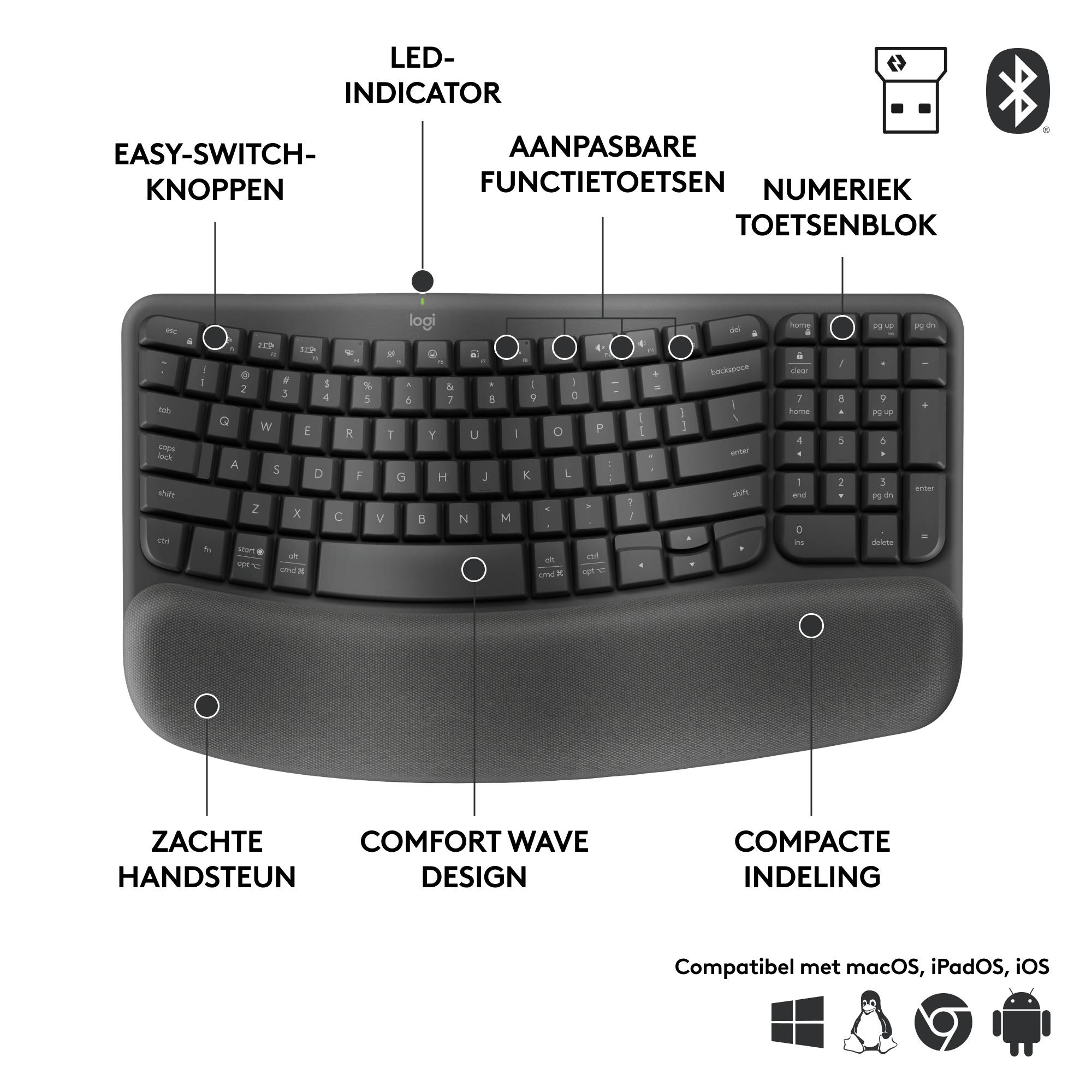 Logitech ERGO Wave Keys for Business Ergonomisch Toetsenbord
