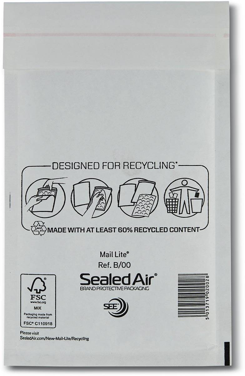 Mail Lite luchtkussenenveloppen, wit, B/00, 120 x 210 mm, doos van 200 stuks