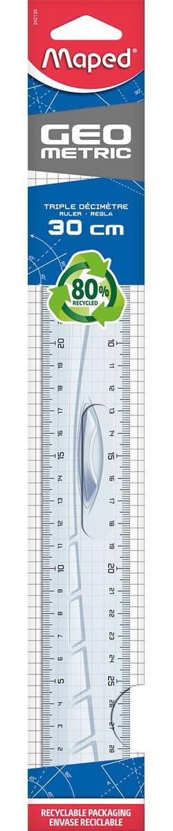 Maped decimeterlat Geometric driedubbele decimeter, 30 cm, transparant