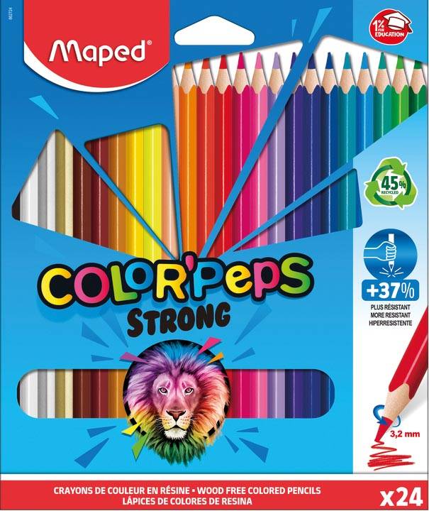 Maped kleurpotlood Color'Peps Strong, 24 potloden in een kartonnen etui