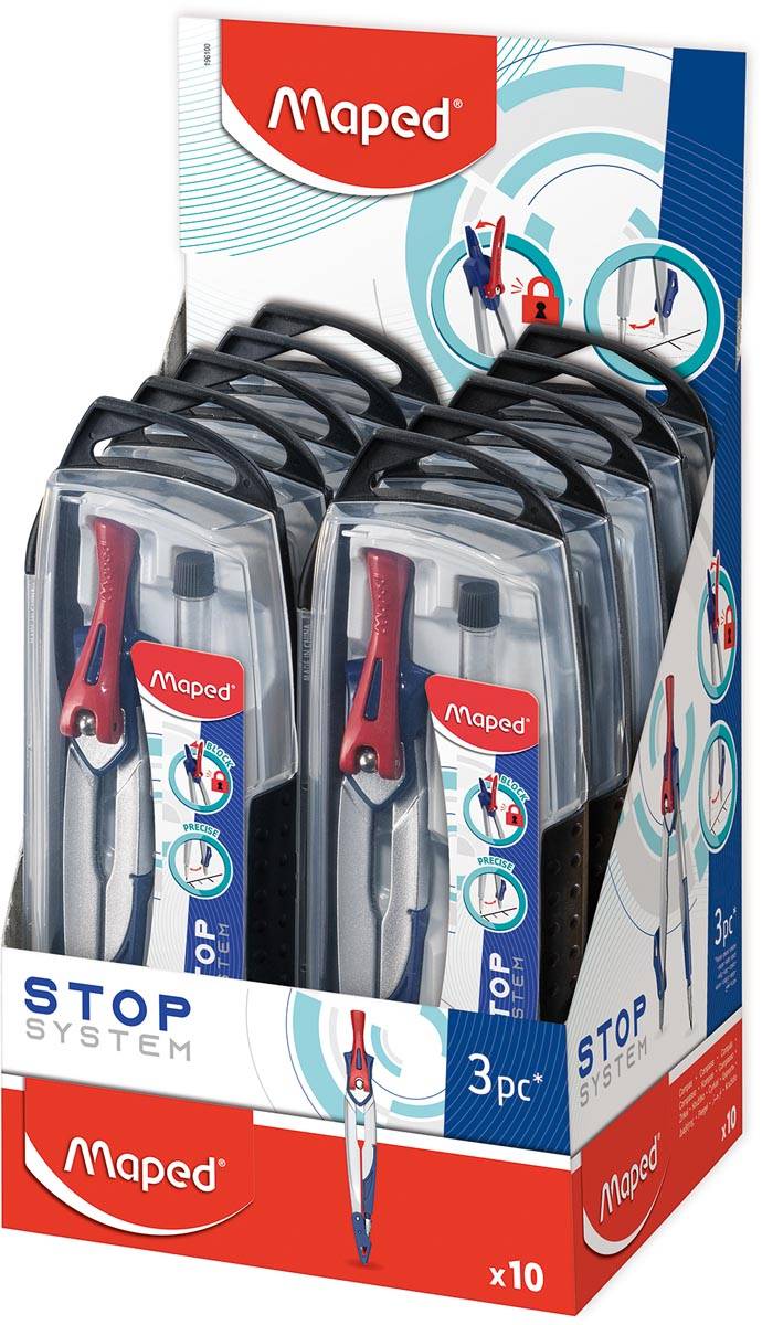 Maped passer Stop System, 3delige passerdoos met 1 passer Stop System, 1 universeel inzetstuk, 1 kokertje