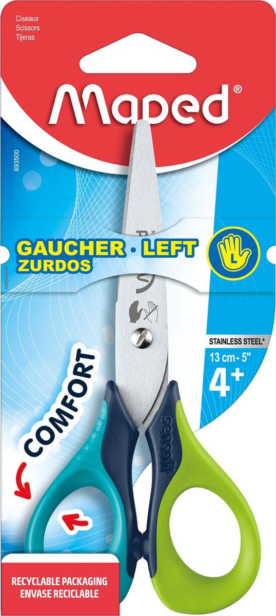 Maped schaar Sensoft 13 cm, voor linkshandigen, met afgeronde punt