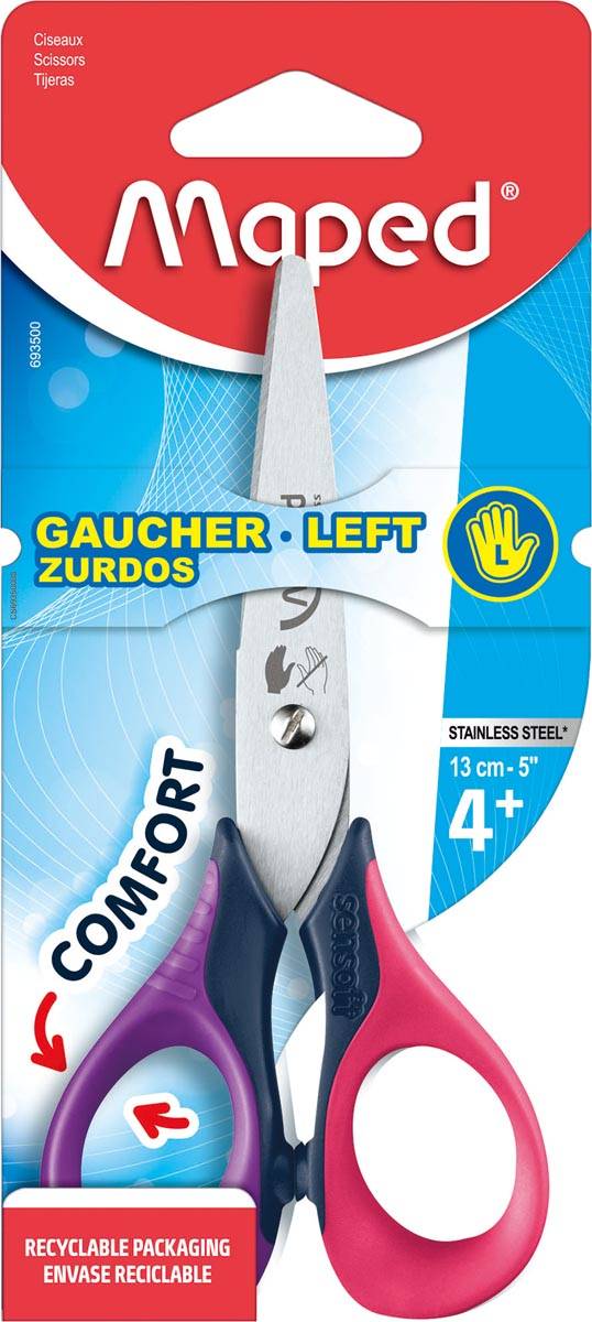 Maped schaar Sensoft 13 cm, voor linkshandigen, met afgeronde punt