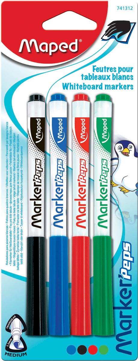 Maped whiteboardmarker Marker'Peps, blister van 4 stuks in geassorteerde kleuren