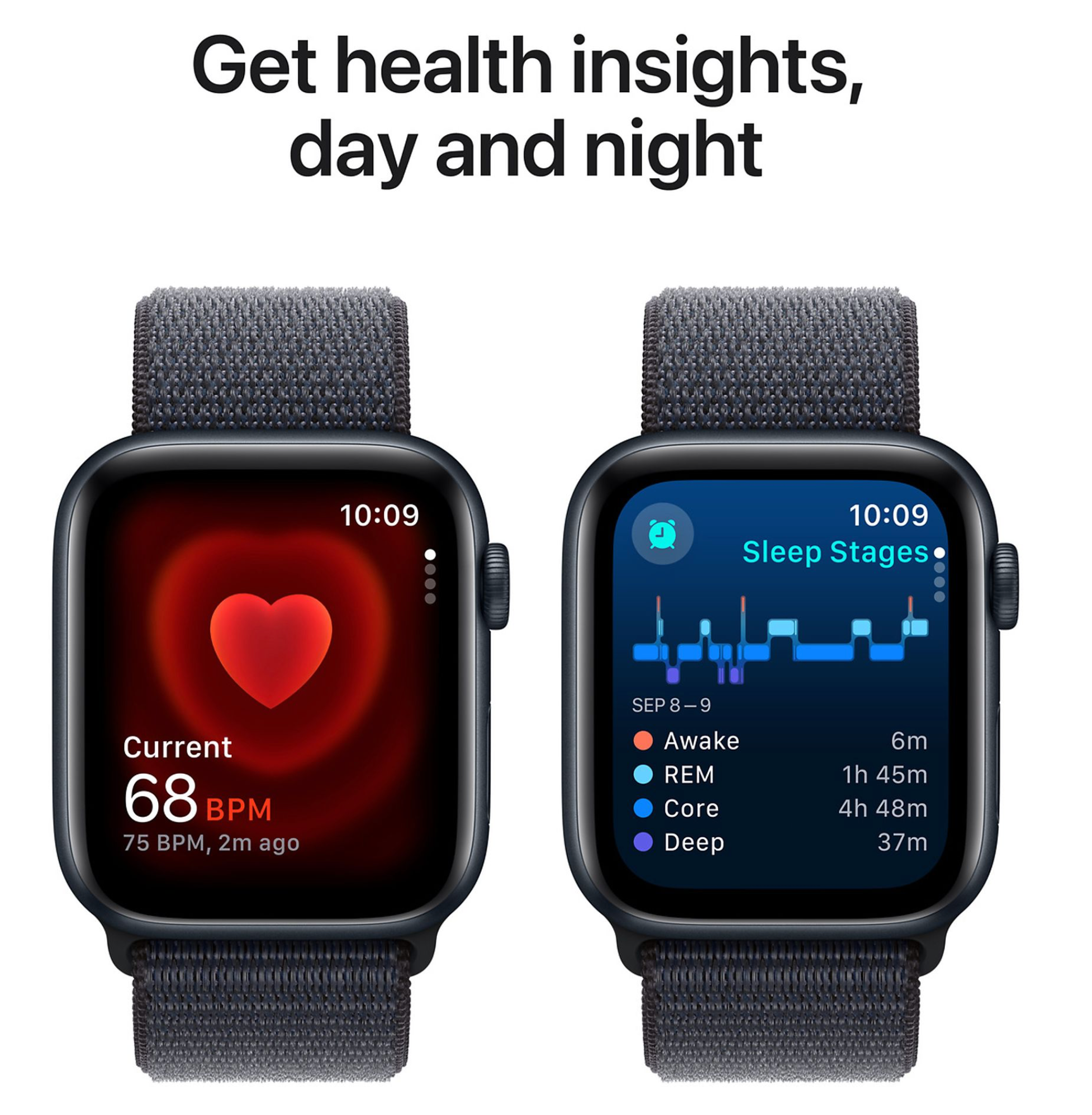 Apple Watch SE (2024), 44mm, GPS + Cellular, Geweven bandje, Zwart 