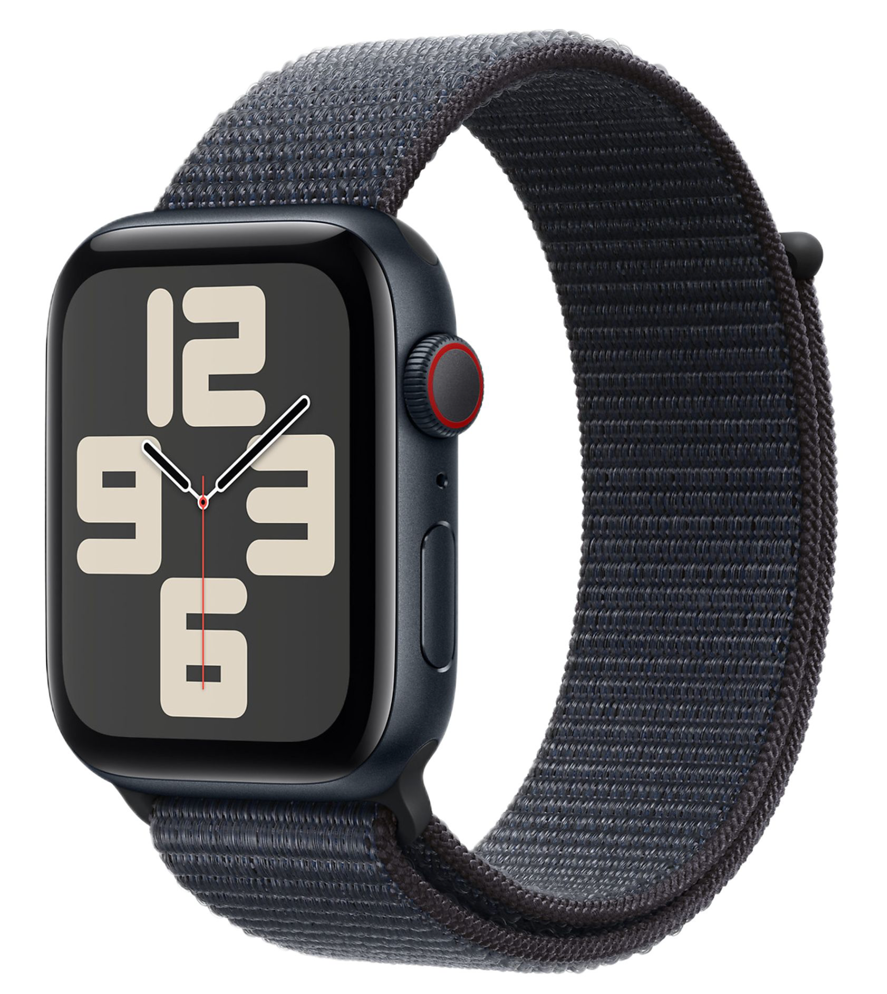 Apple Watch SE (2024), 44mm, GPS + Cellular, Geweven bandje, Zwart 