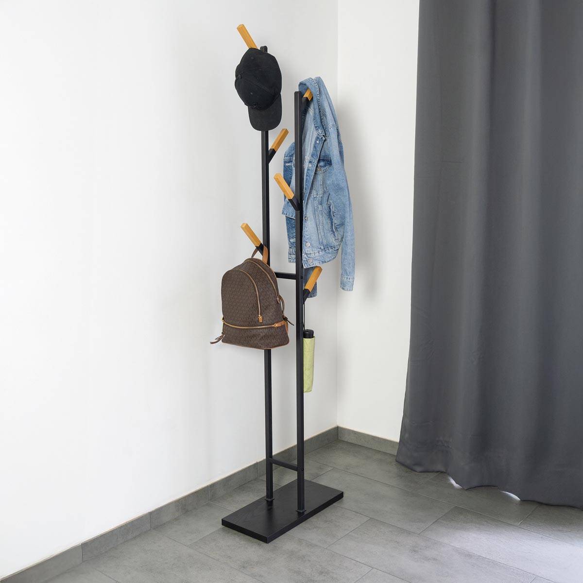 MAUL kapstok Rima, uit metaal, hoogte 183 cm, 6 afneembare ophanghaken, bruin/zwart