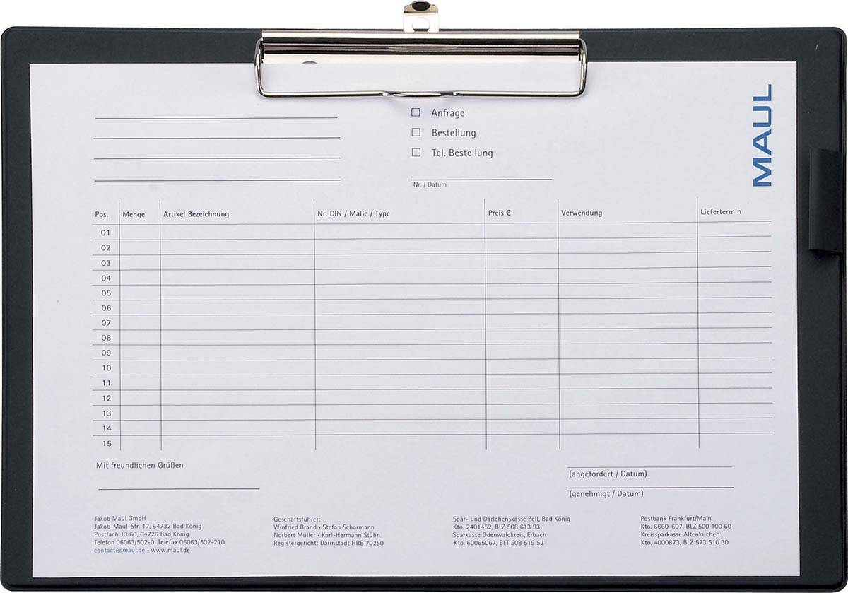 MAUL klemplaat A4 liggend zwart