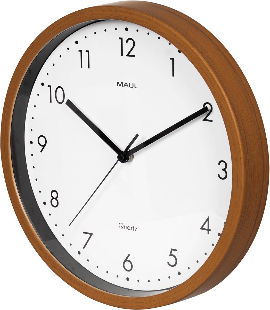 MAUL wandklok Grain, quartz, diameter 31 cm, kunststof kader, donker hout